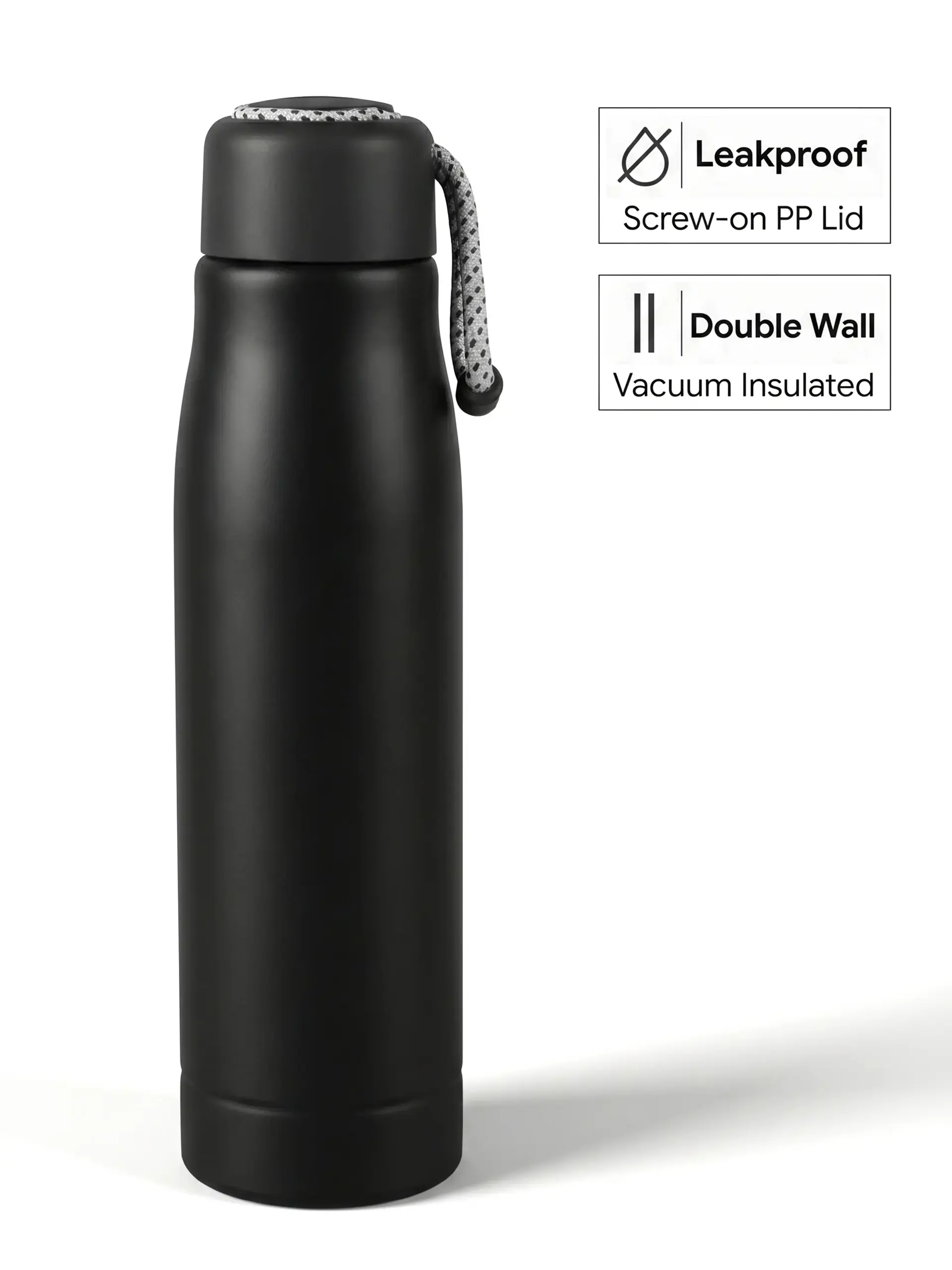 Akakid - Double Wall Stainless Steel Bottle 550ml - Black
