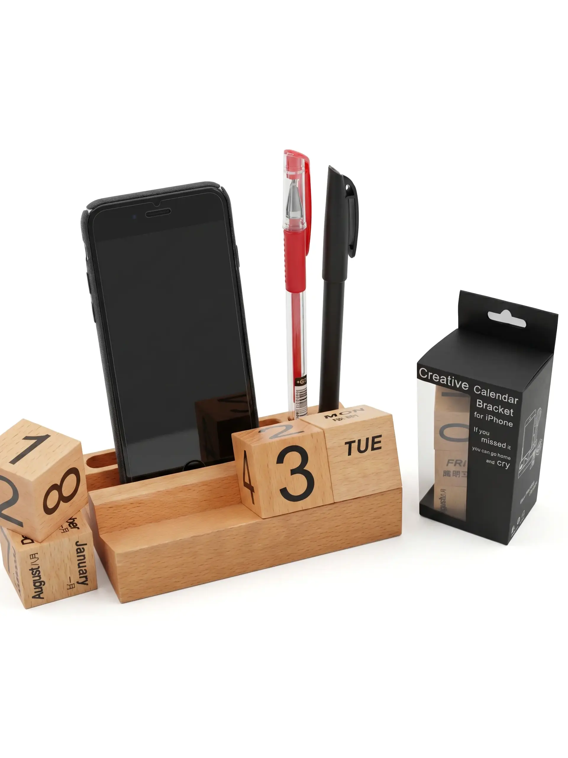 Moluba - Solid Wood Calendar Blocks with Integrated Phone Stand