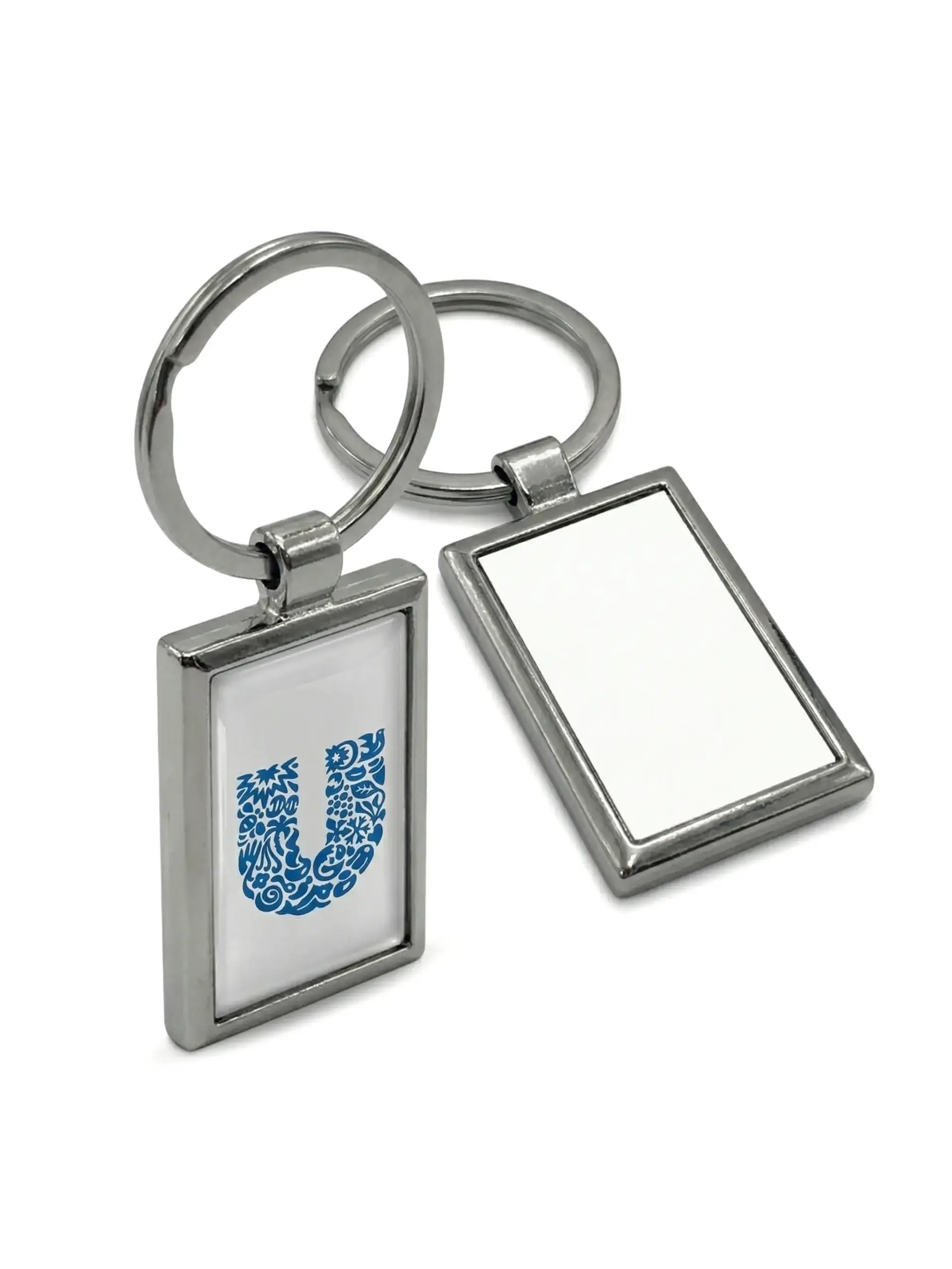 Aesake - Rectangle Metal and Wooden Keychain with Shiny Chrome