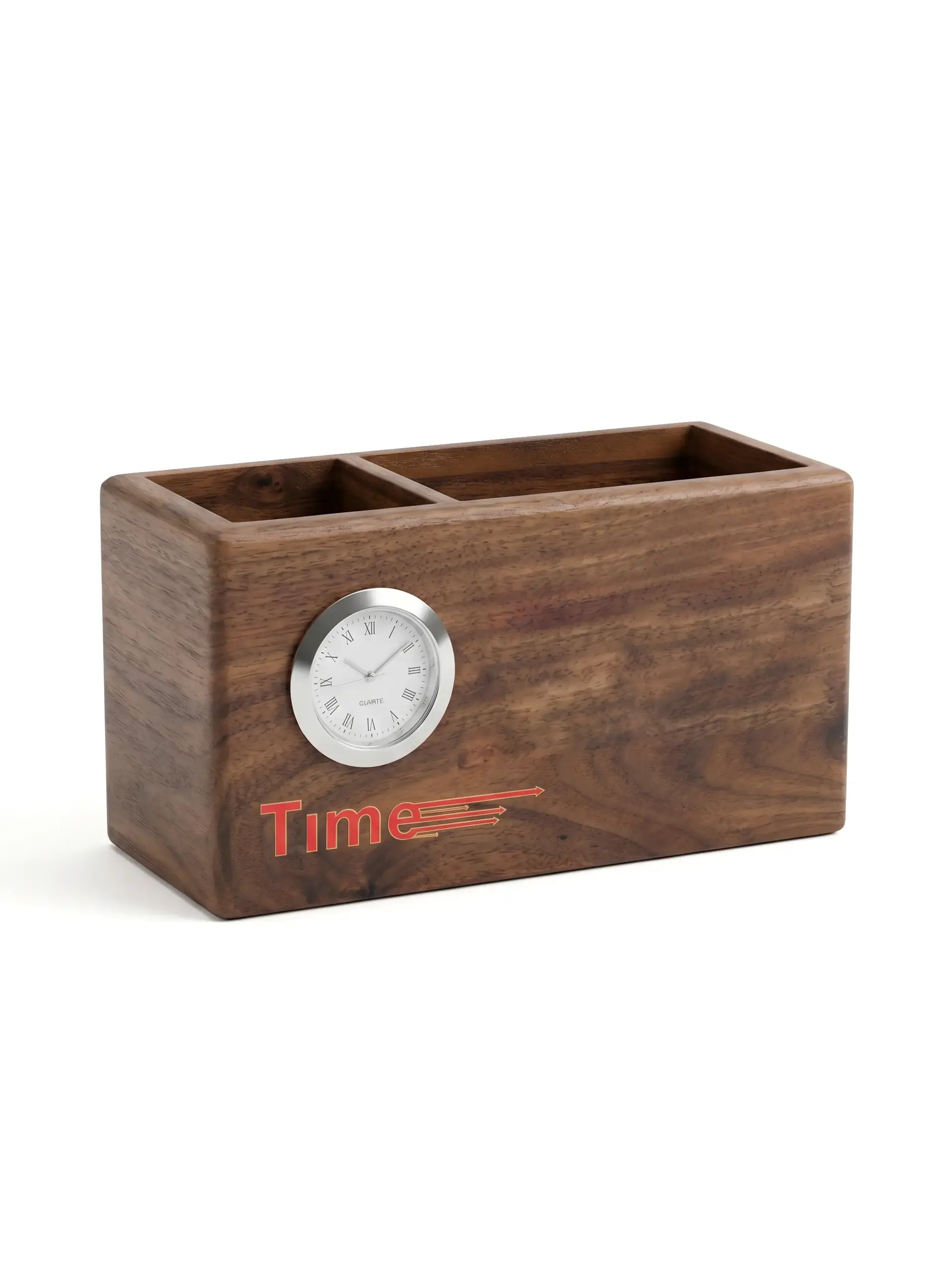 Aejubu - Wooden Pen Stand and Card Holder with Integrated Clock