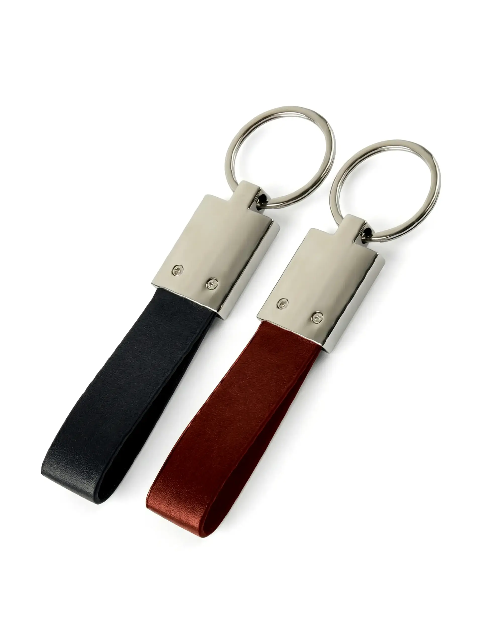 Oruzek - Silver Plate Metal Keychain with Classic Leather Strap