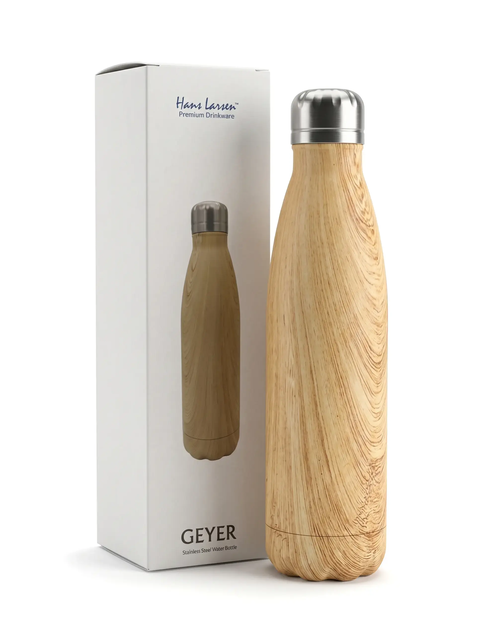 Vatiwa - Stainless Steel Water Bottle with Wood Print - Yellow