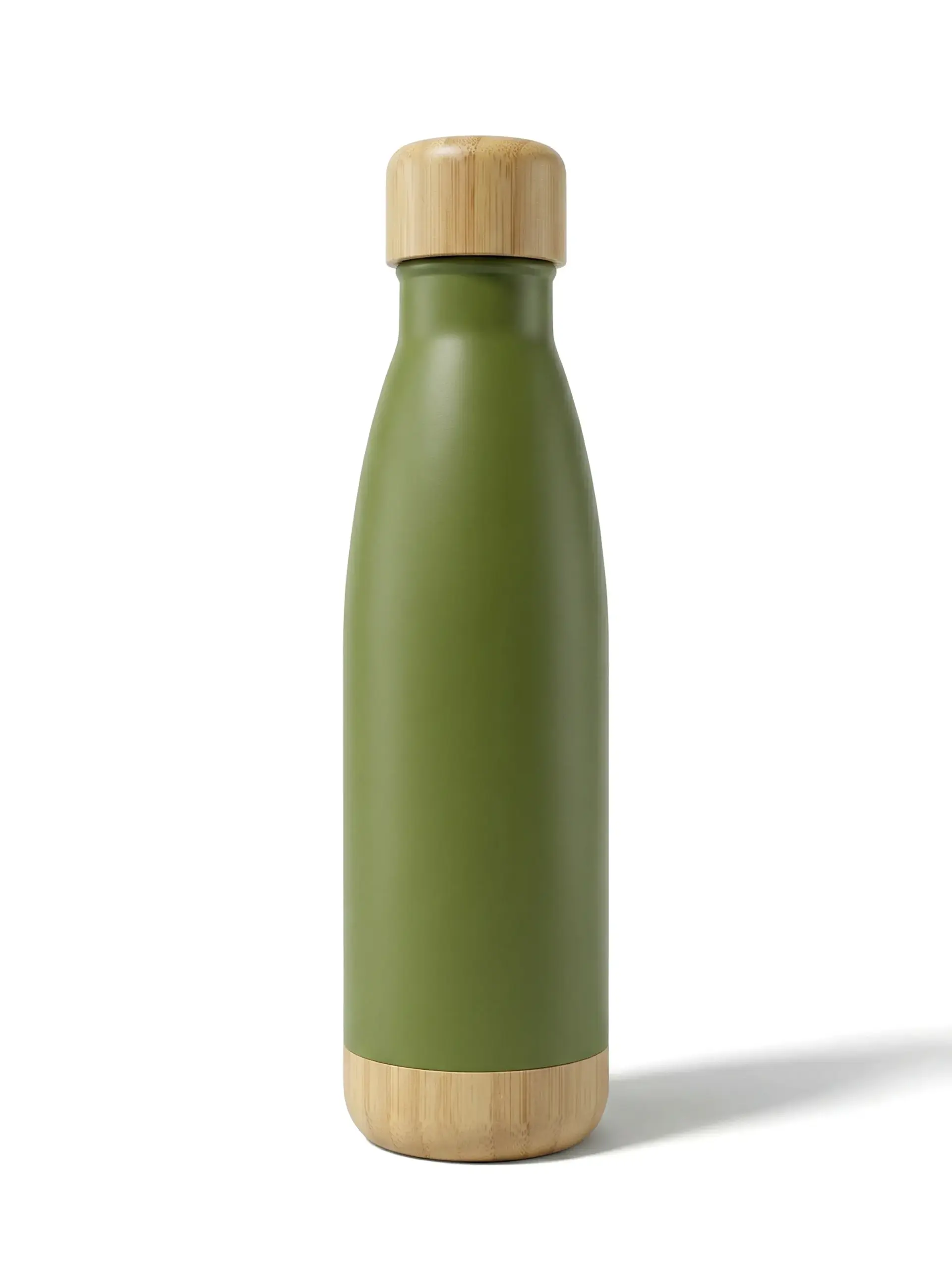 Akeruj - Double Wall Stainless Bottle with Bamboo Lid and Base - Green
