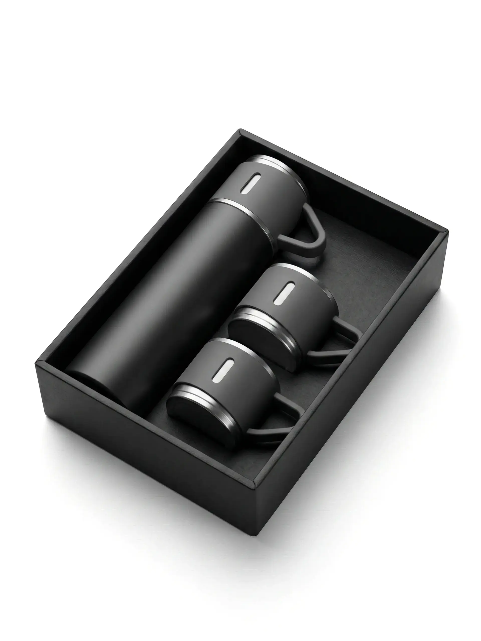 Vasusu - Family Set of Vacuum Flask & Two Cups - Black