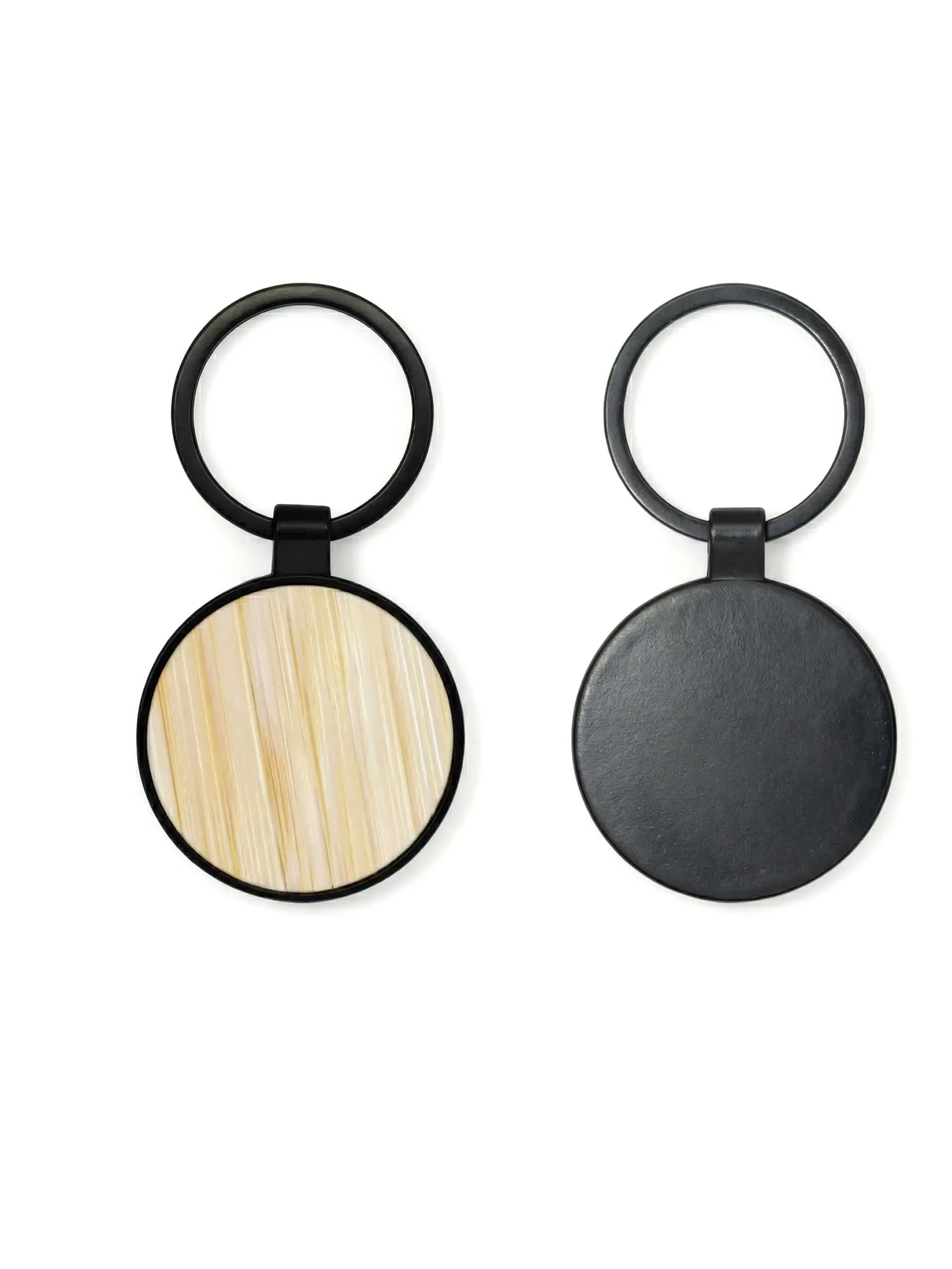Vikiza - Round Bamboo and Polished Black Metal Keychain