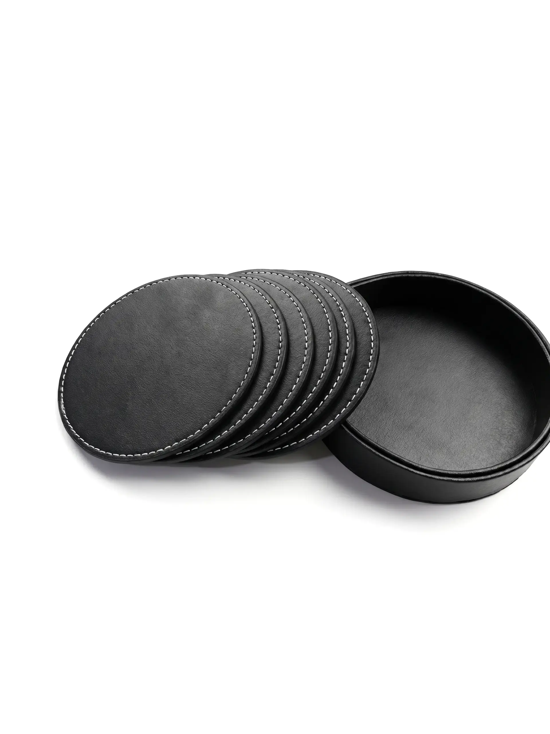 Vinico - Set of 6 PU Leather Coasters with Integrated Holder